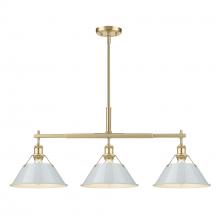  3306-LP BCB-DB - Orwell BCB 3 Light Linear Pendant in Brushed Champagne Bronze with Dusky Blue shades